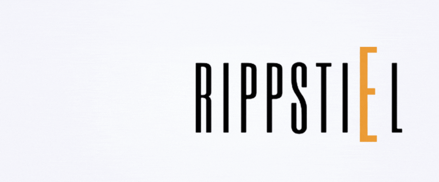 Rippstiel Sektglas, Weinglas und Cordialglas mit Logoschriftzug Rippstiel animiert